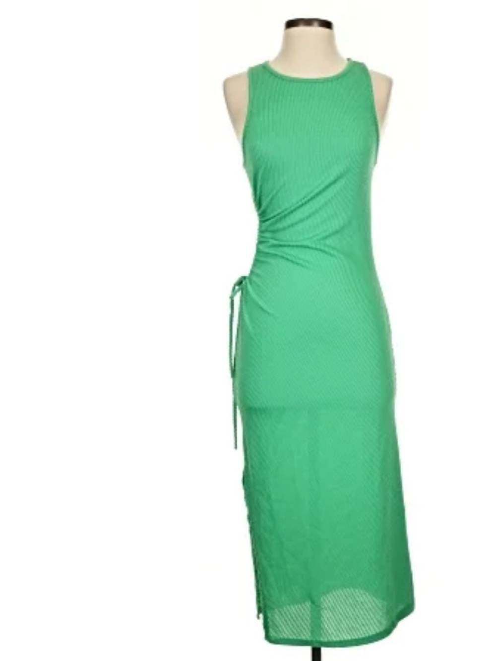 Caution To The Wind Green Ribbed Side-Tie Maxi Dress